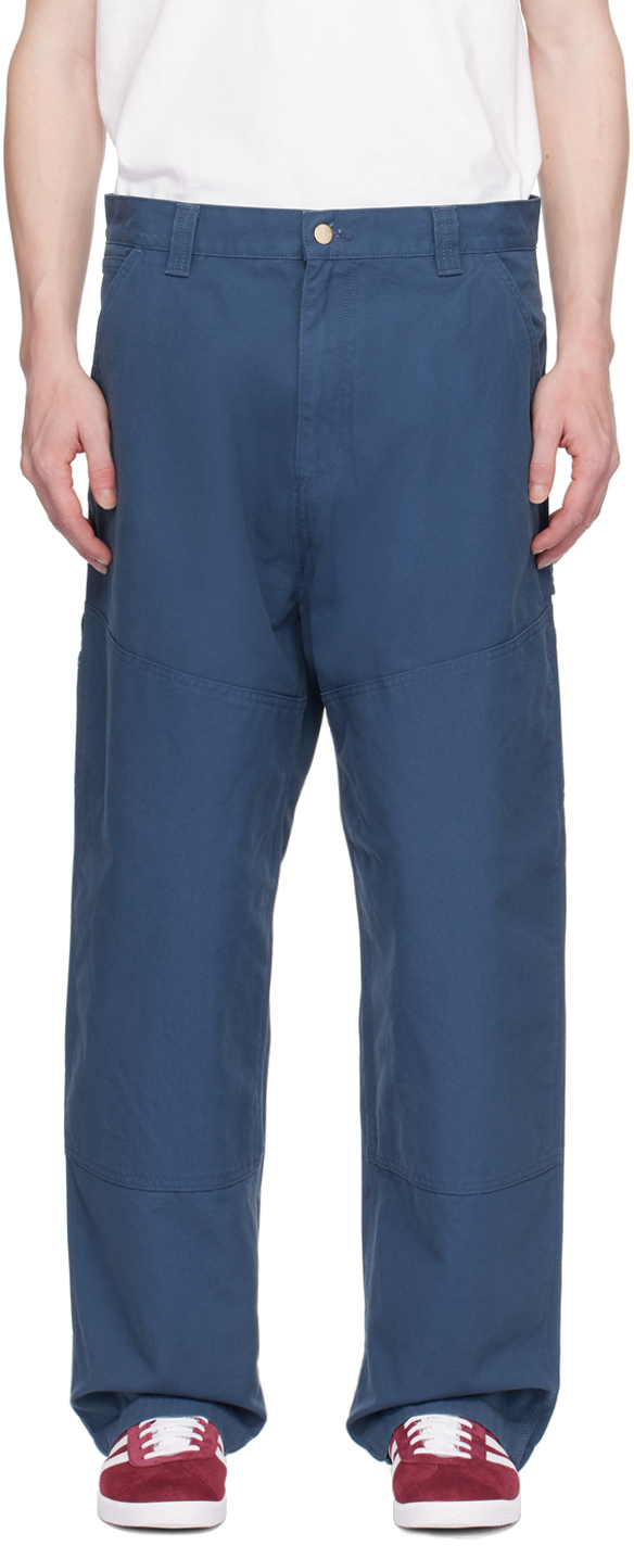 Shop Carhartt Navy Wide Panel Trousers In E9 Naval