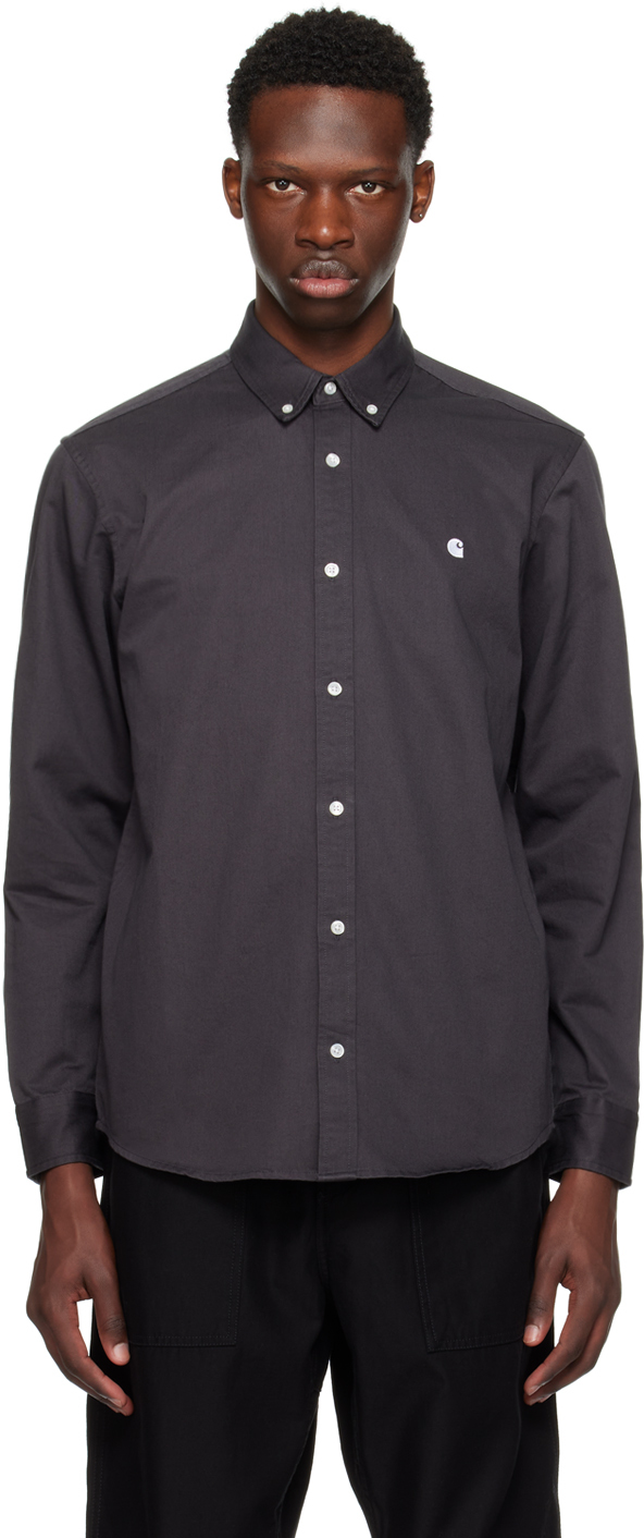 Carhartt Black Madison Shirt In 1zy Charcoal / White