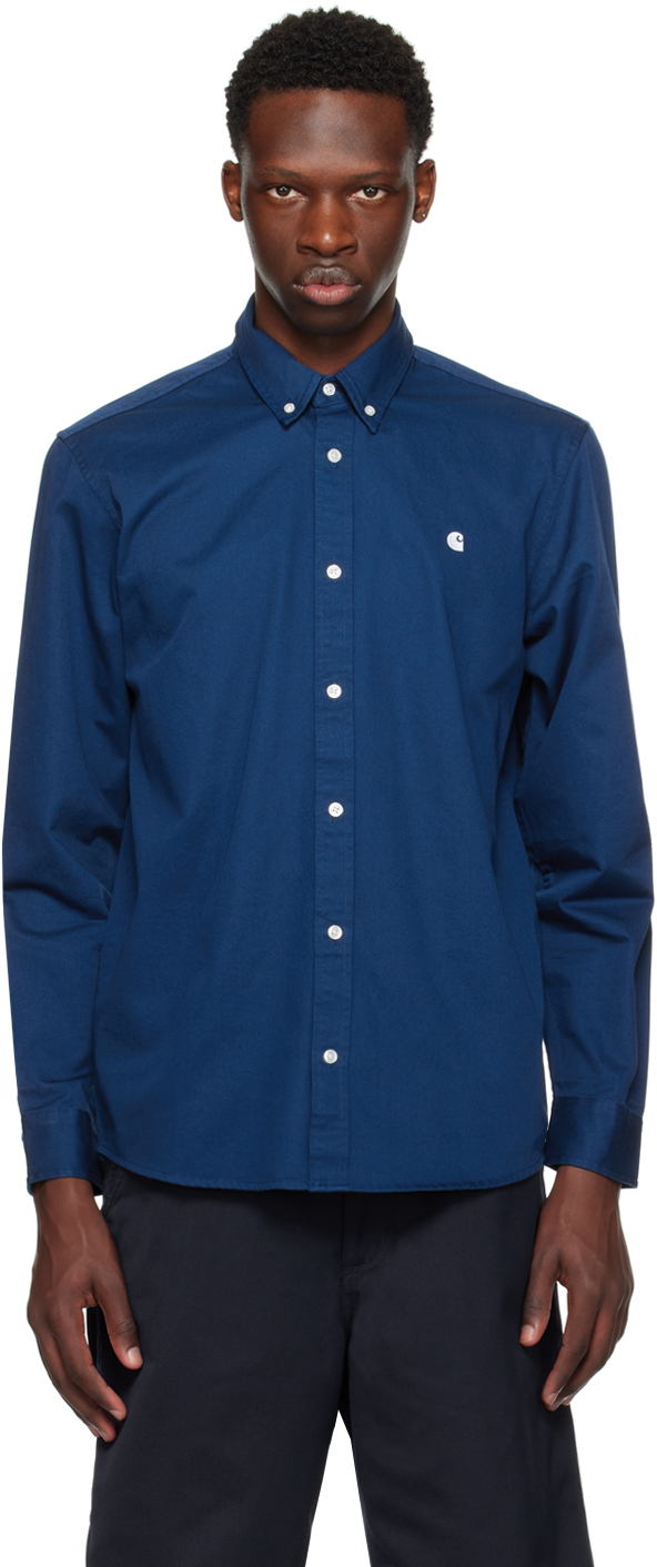 Carhartt Blue Madison Shirt In 22t Elder / White