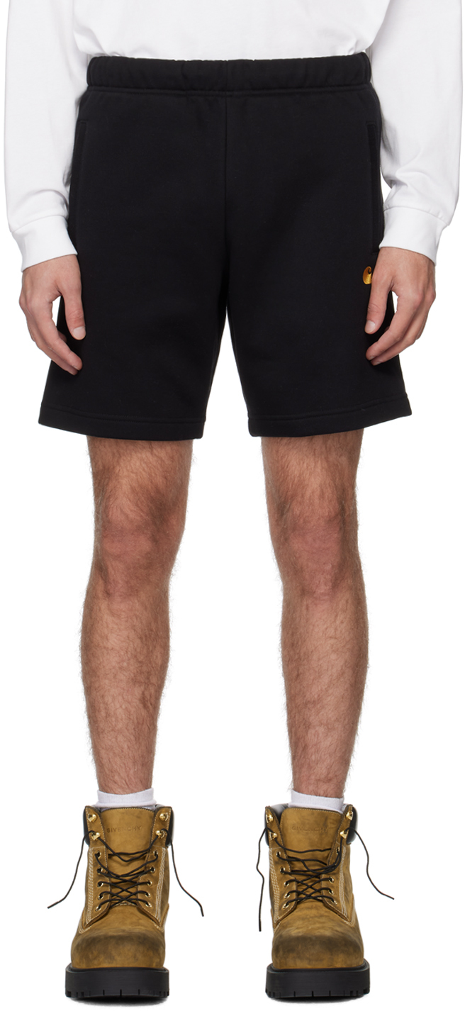 Carhartt Chase Straight-leg Logo-embroidered Cotton-blend Jersey Shorts In Black
