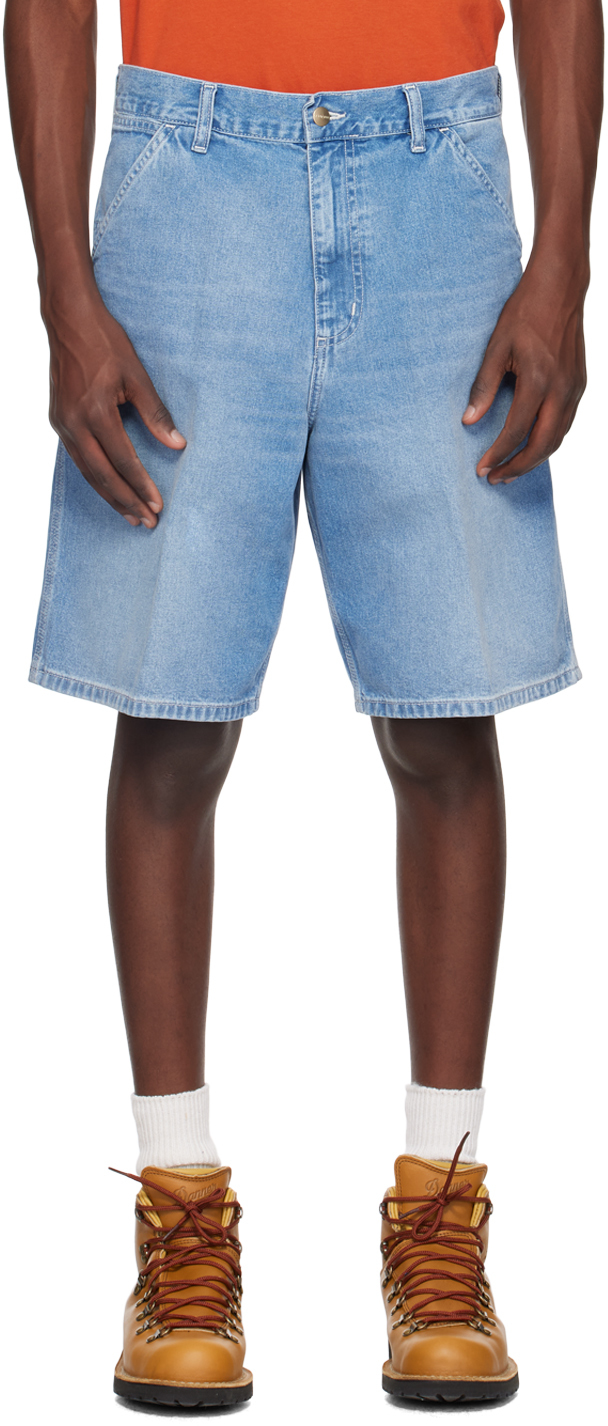 Shop Carhartt Blue Simple Denim Shorts In 01 Blue