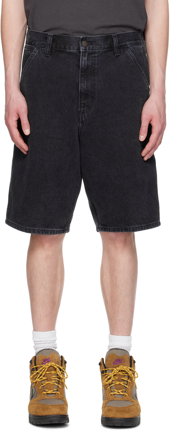 Shop Carhartt Black Single Knee Denim Shorts In 89 Black