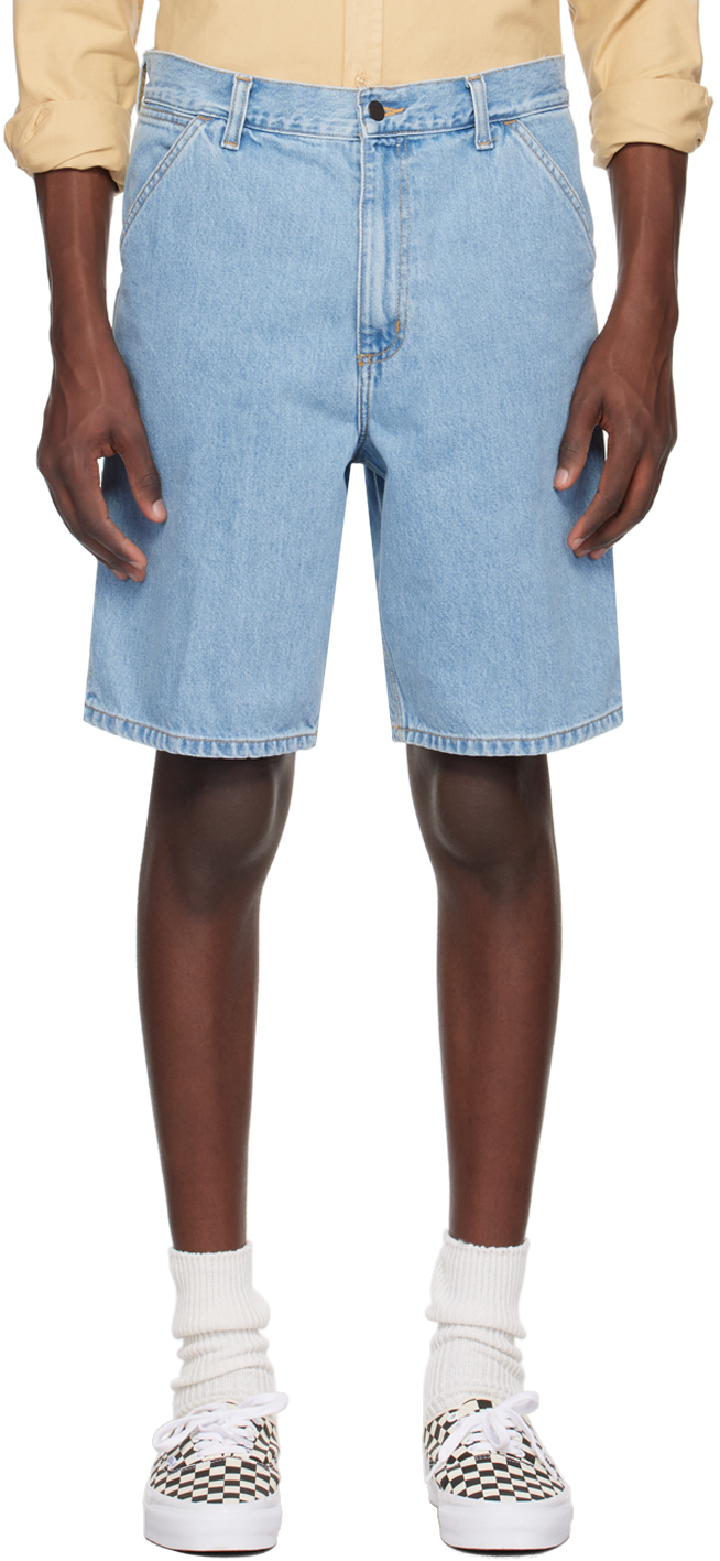 Shop Carhartt Blue Single Knee Denim Shorts In 01 Blue