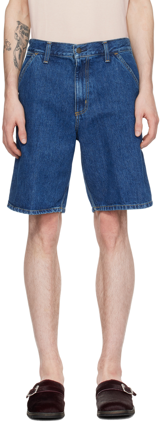 Carhartt Indigo Single Knee Denim Shorts In 01 Blue