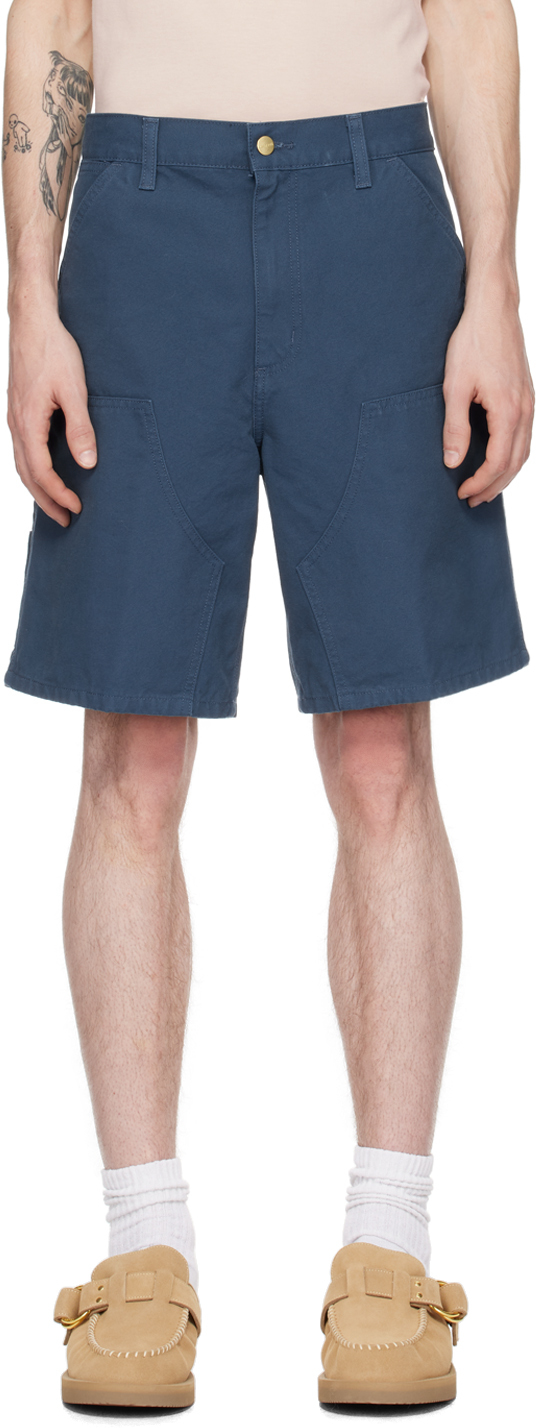 Carhartt Blue Double Knee Shorts In E9 Naval