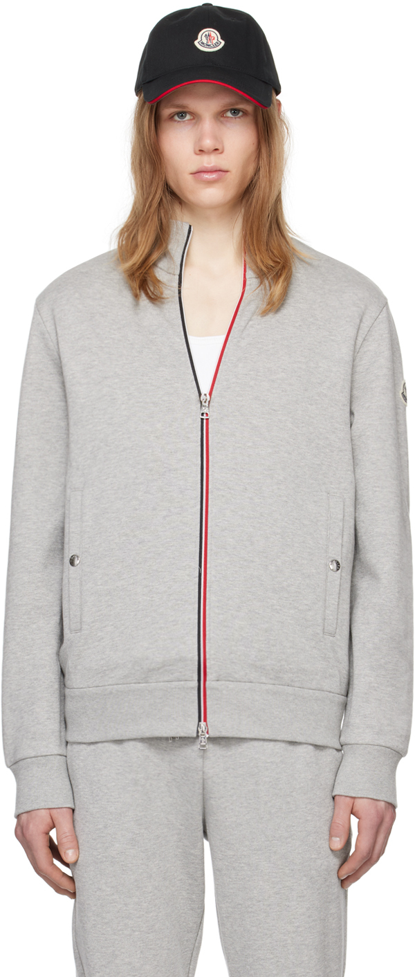 Moncler Gray Zip Sweatshirt In Grey Melange 986