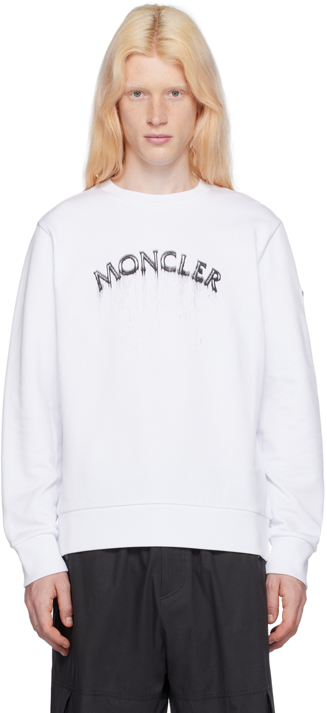 Moncler White Printed Sweatshirt In Brilliant White 001
