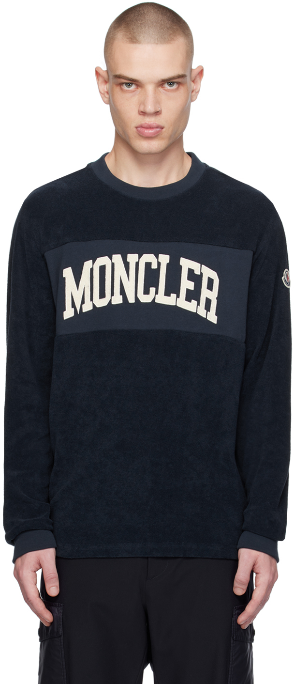 Shop Moncler Navy Embroidered Sweatshirt In Baritone Blue 777