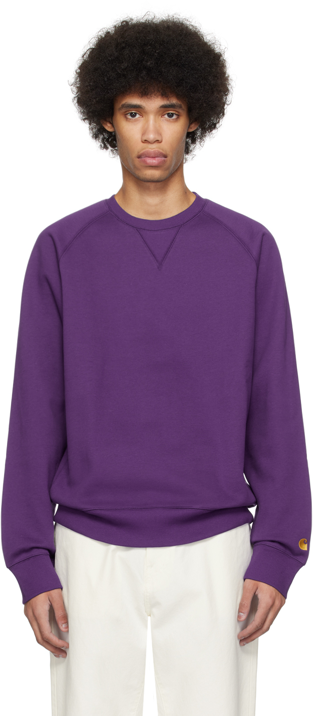 Carhartt Purple Chase Sweatshirt In 1yv Tyrian / Gold