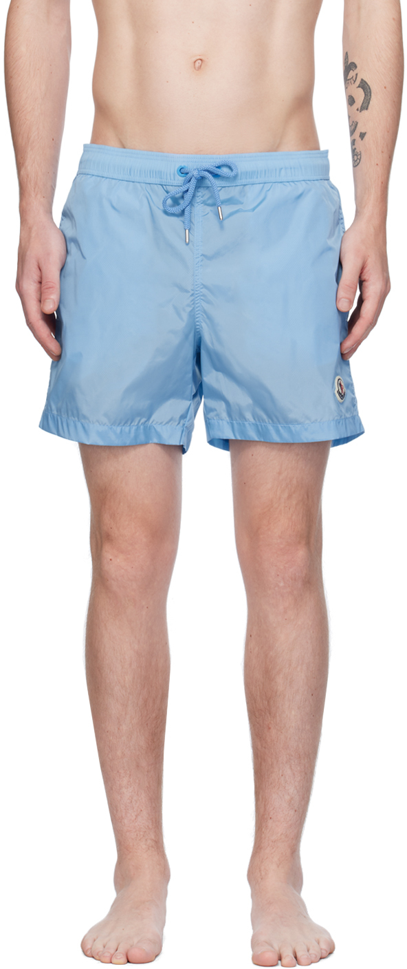 Shop Moncler Blue Patch Swim Shorts In Not Found 71p
