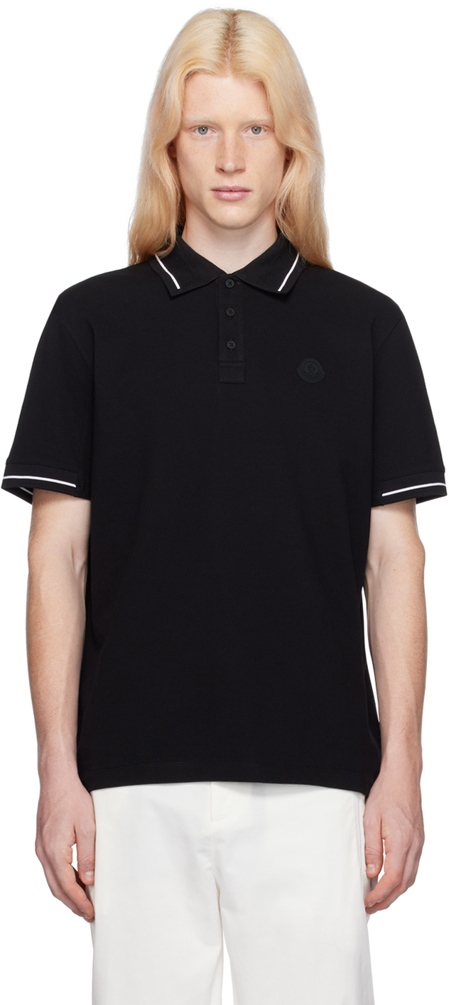 Moncler Black Patch Polo In Black 999