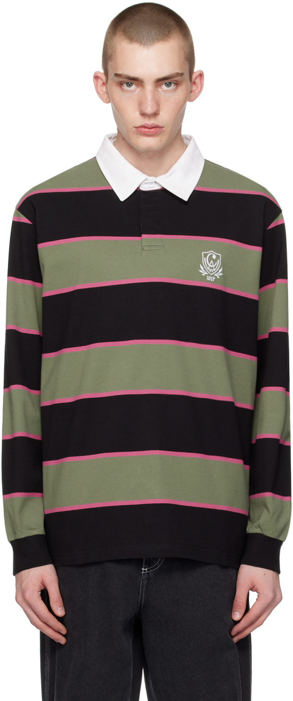 Shop Carhartt Black & Khaki Rugby Polo In 21f Wilt Stripe, Dol