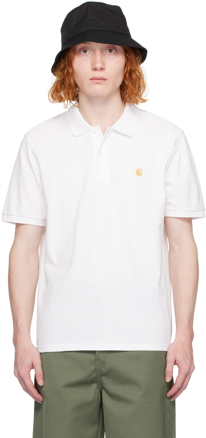 Shop Carhartt White Chase Polo In 00r White / Gold