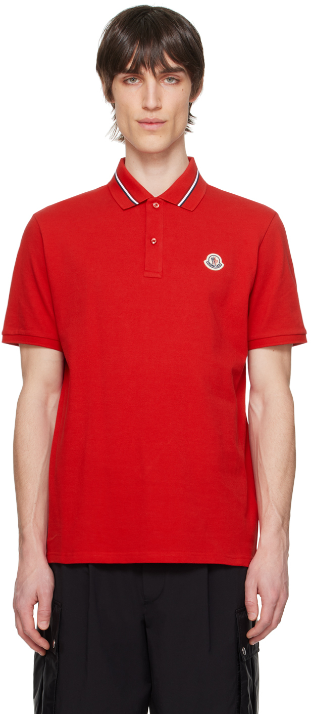 Moncler Red Patch Polo In Red 455
