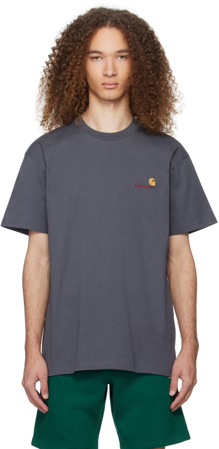 Shop Carhartt Gray American Script T-shirt In 1cqxx Zeus