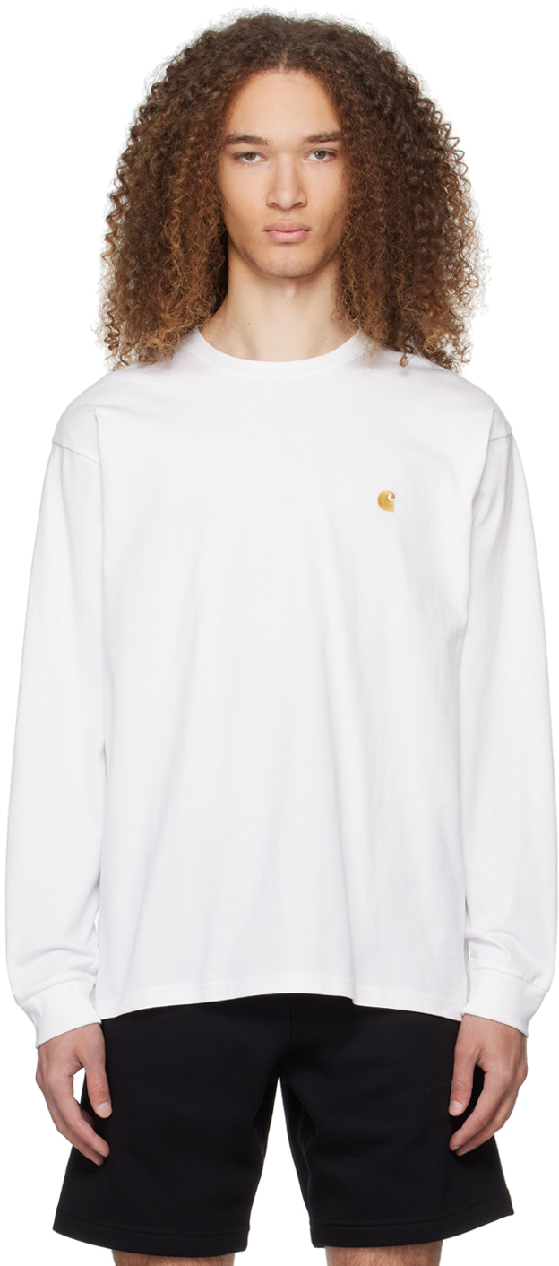 Shop Carhartt White Chase Long Sleeve T-shirt In 00rxx White / Gold