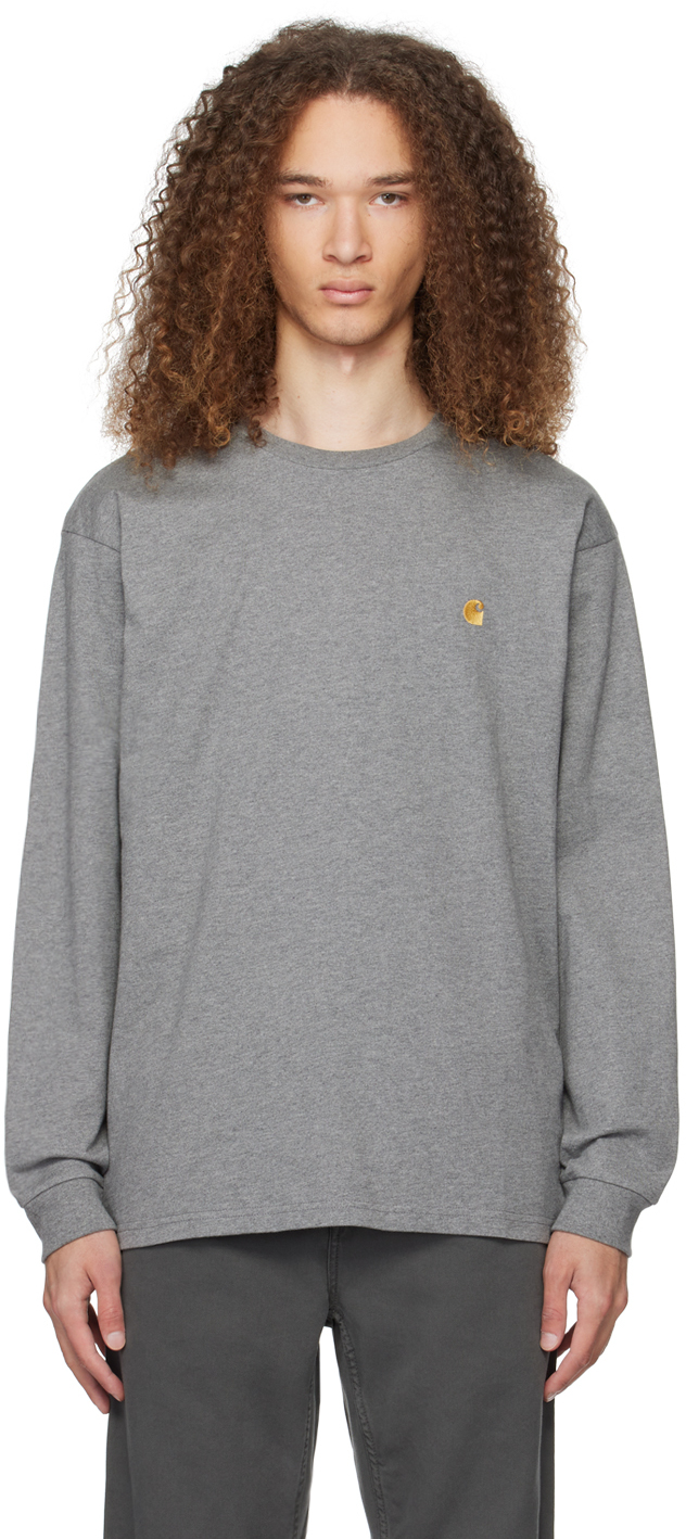 Shop Carhartt Gray Chase Long Sleeve T-shirt In 00cxx Dark Grey/gold