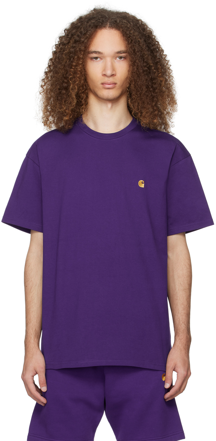 Carhartt Purple Chase T-shirt In 1yvxx Tyrian / Gold