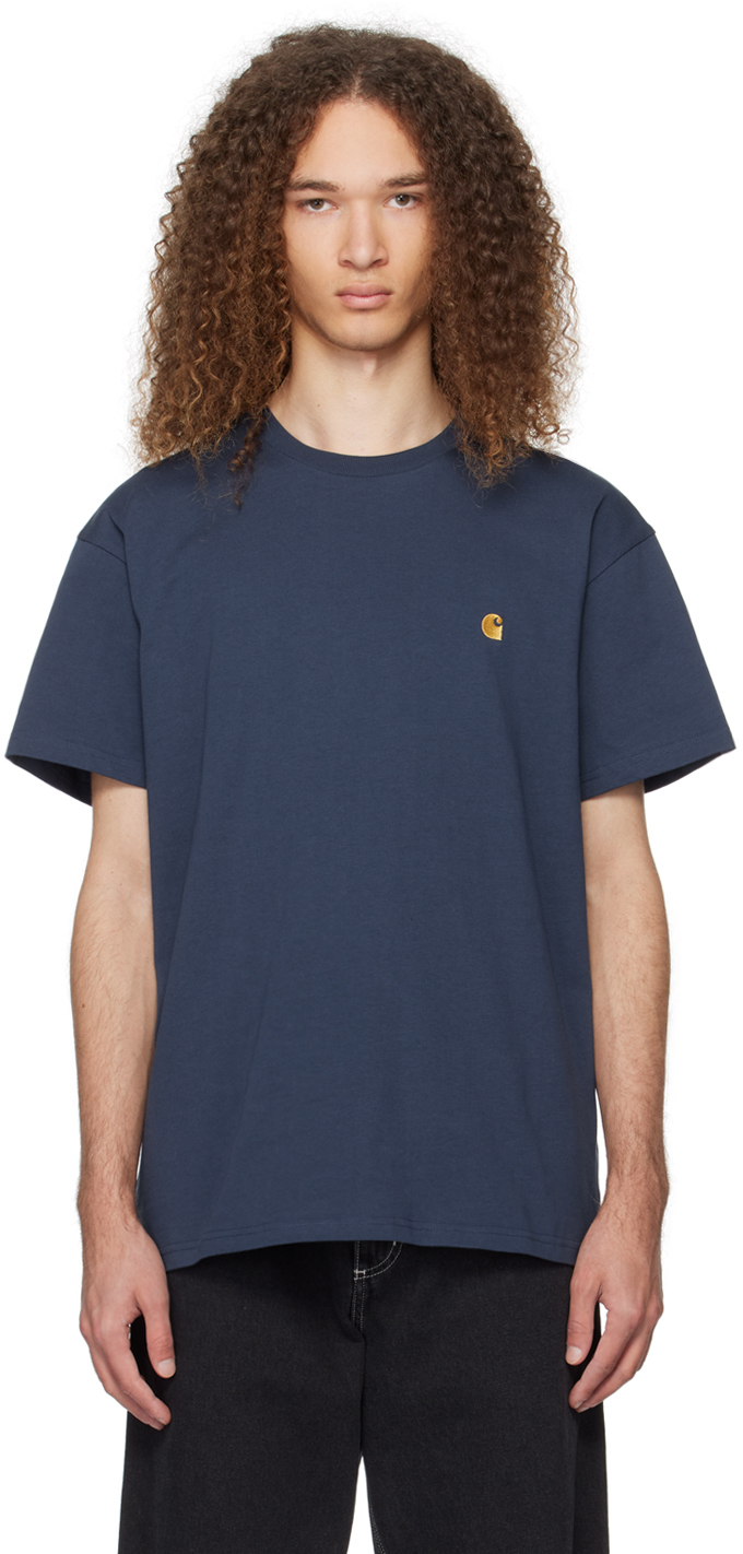 Shop Carhartt Blue Chase T-shirt In 1yuxx Blue / Gold