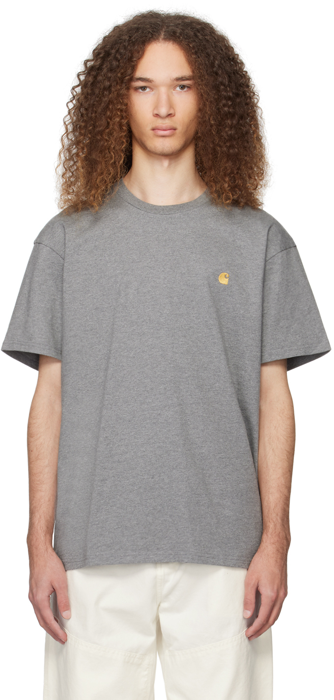 Carhartt Gray Chase T-shirt In 00cxx Dark Grey/gold
