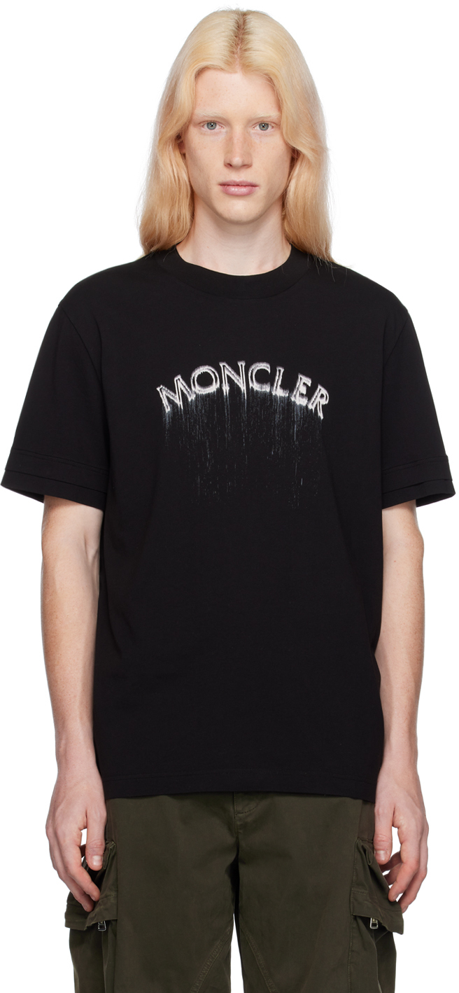 Shop Moncler Black Printed T-shirt In Black 999