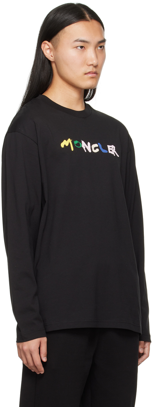 Moncler Black Printed Long Sleeve T-shirt In Smoky Black 998