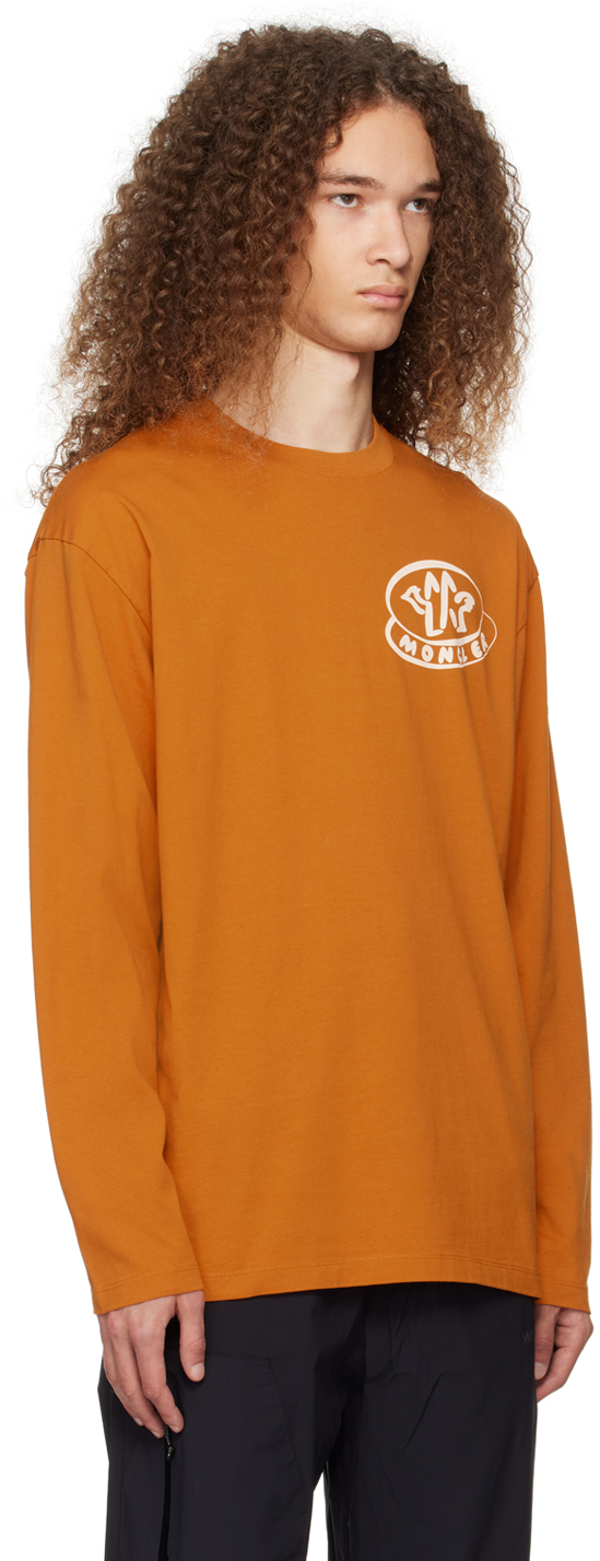Moncler Orange Printed Long Sleeve T-shirt In Sudan Brown 184