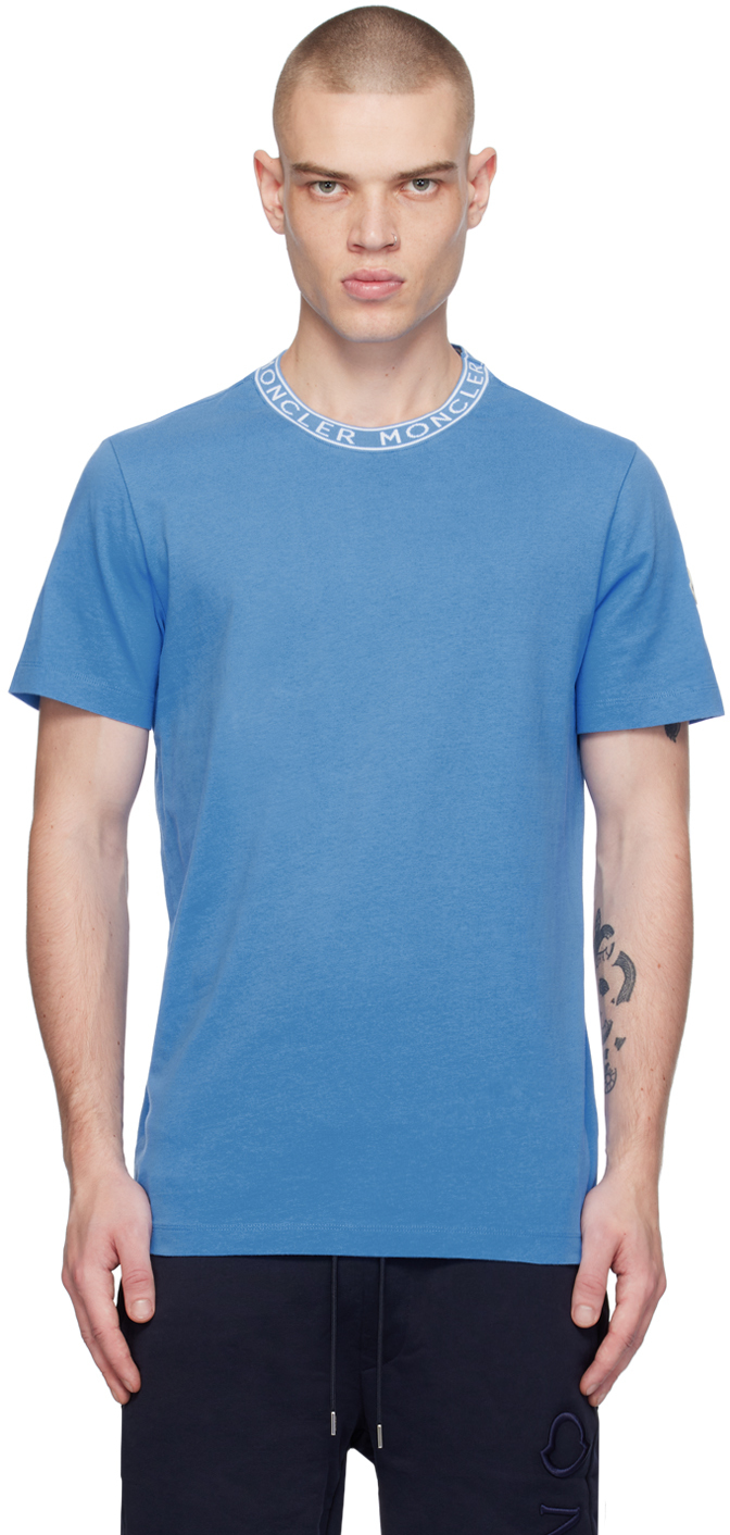 Moncler Blue Jacquard T-shirt In 72i