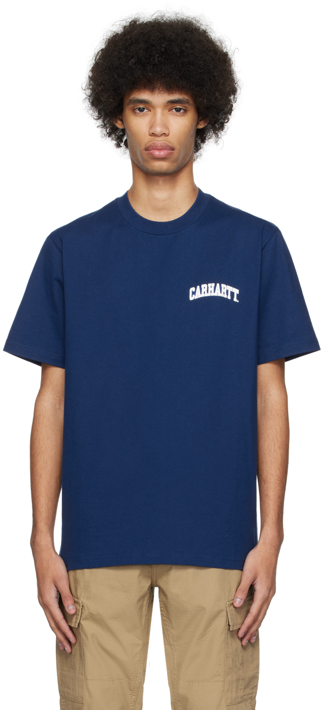 Carhartt Blue University Script T-shirt In Blue And White