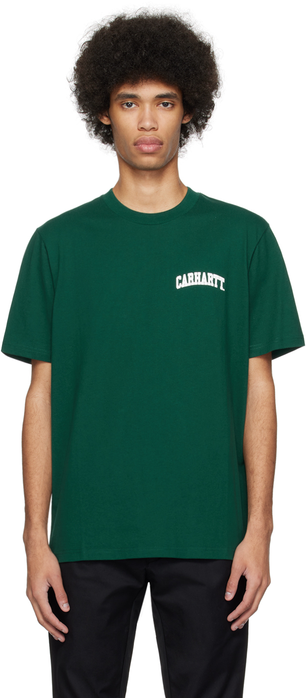 Shop Carhartt Green University Script T-shirt In 22v Chervil / White