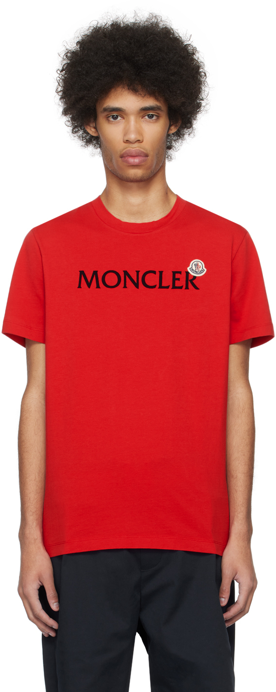 Moncler Red Flocked T-shirt In Red 455
