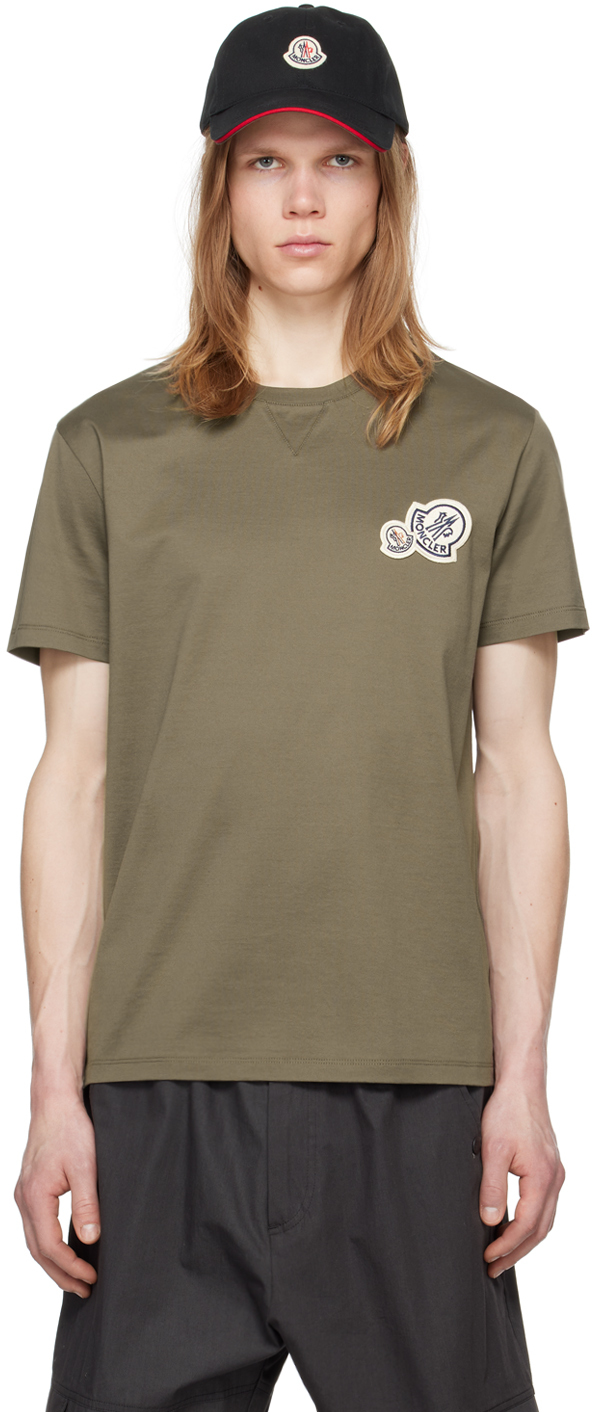 Moncler Khaki Patch T-shirt In Dark Olive Green 823