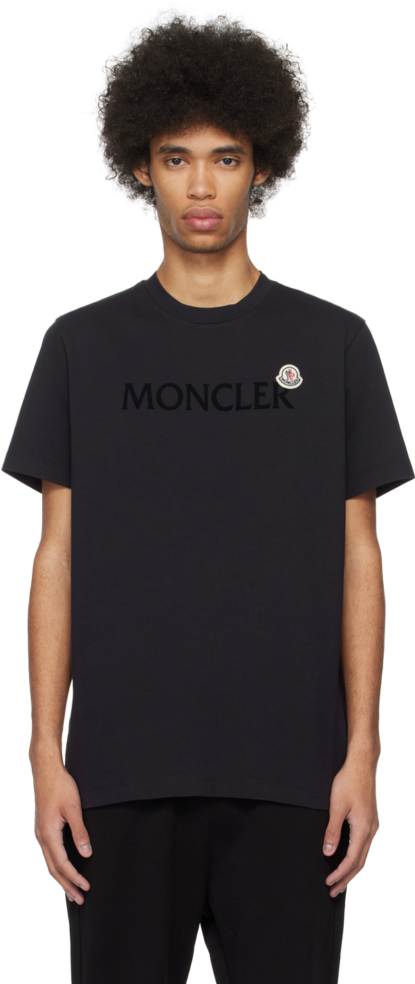 Moncler Navy Flocked T-shirt In Dark Navy Blue 778