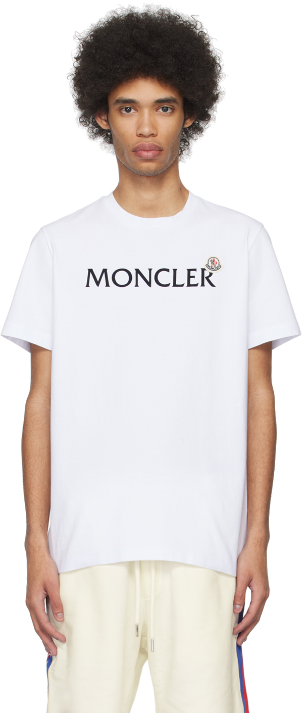 Moncler White Flocked T-shirt In Brilliant White 001