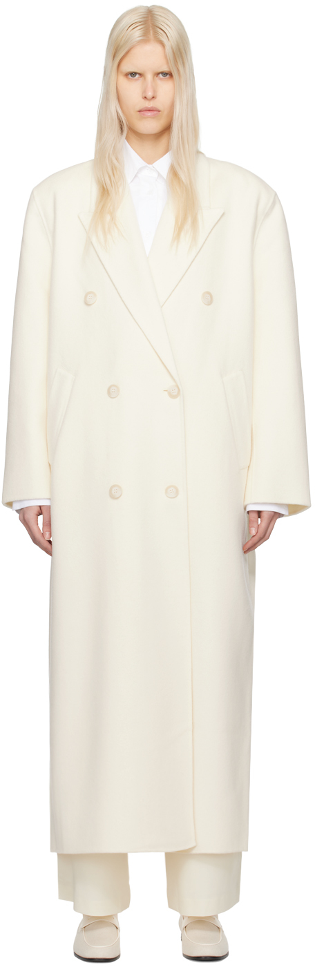 The Frankie Shop Gaia Double-breasted Wool-blend Coat In Ivory