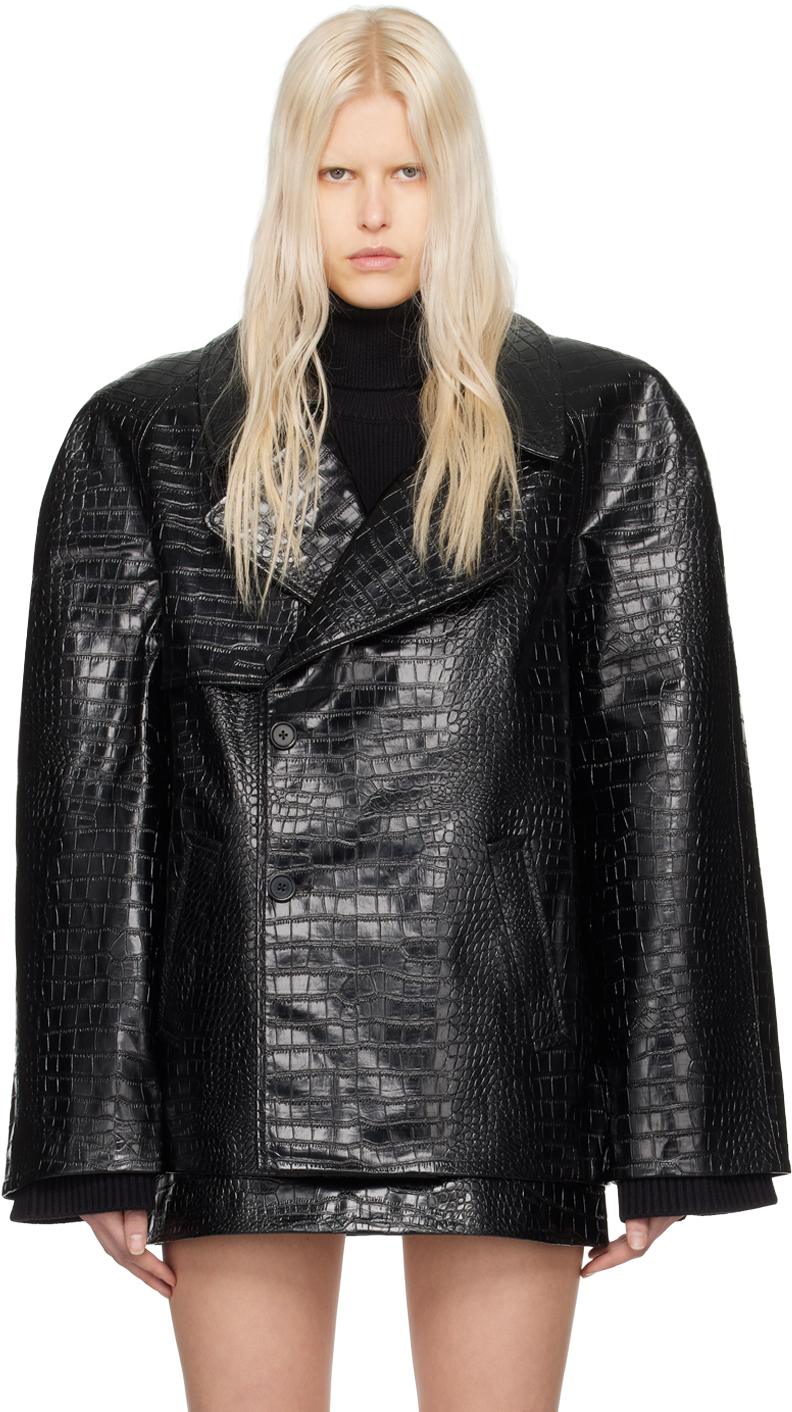 Black Jackie Faux-Leather Coat