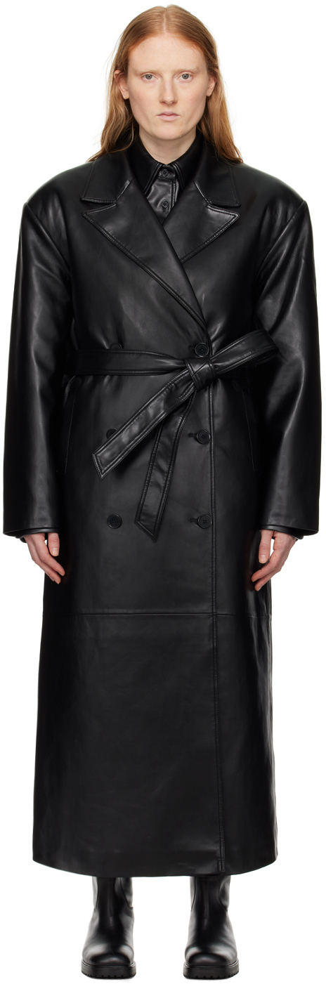 Black Tina Faux-Leather Trench Coat
