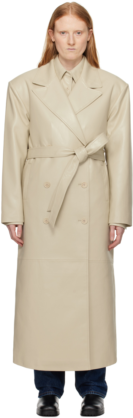 Beige Tina Faux-Leather Trench Coat