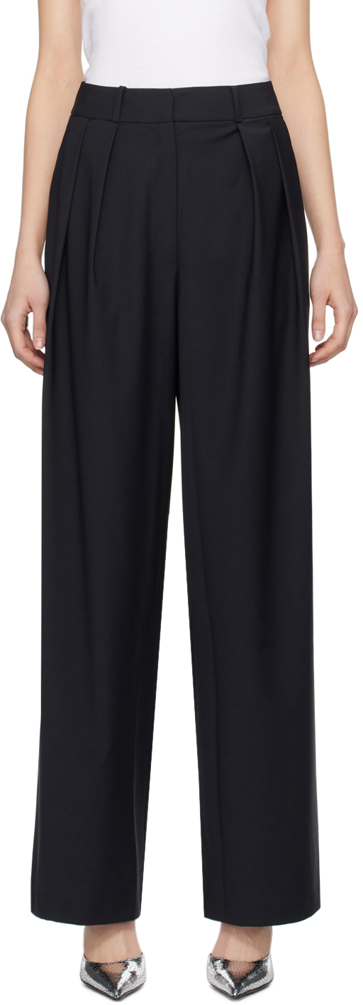 The Frankie Shop Navy Ripley Pleated Trousers