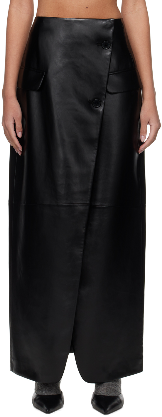 Black Nan Faux-Leather Maxi Skirt