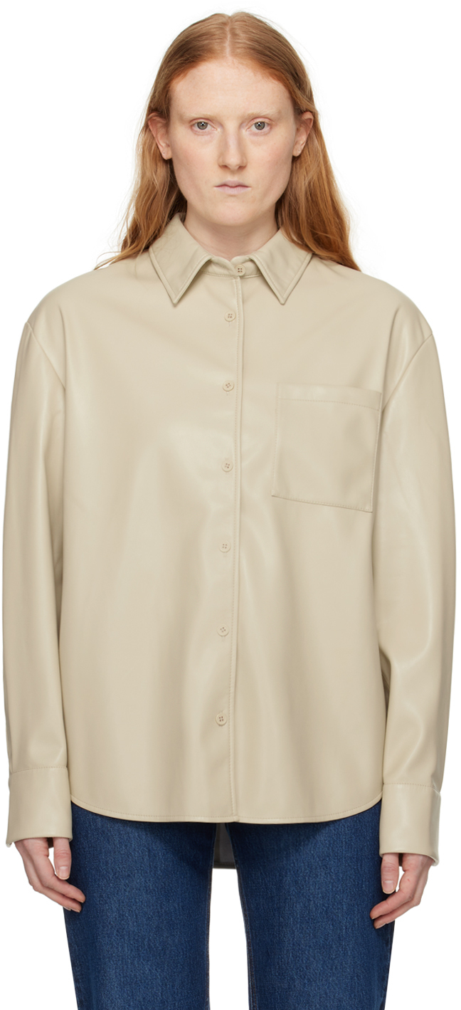 Shop The Frankie Shop Beige Chrissie Faux-leather Shirt In Mastic