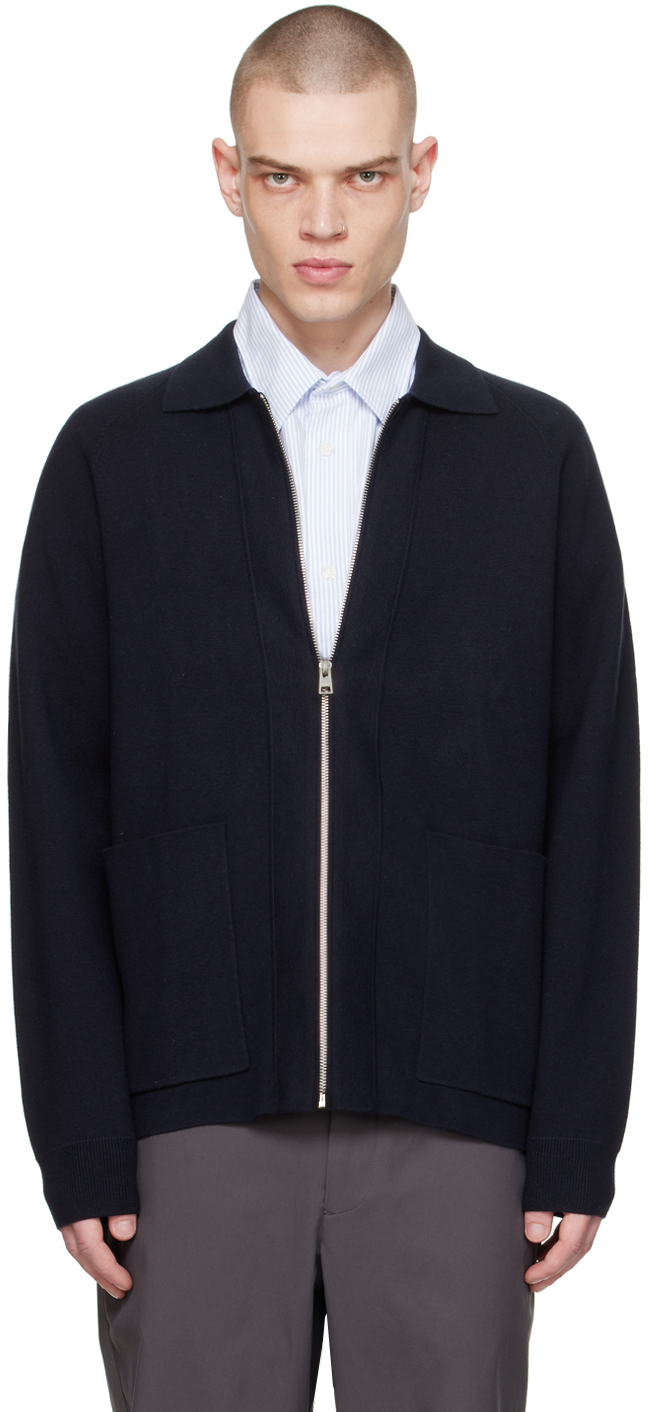 Norse Projects Zip-up Fine-knit Cardigan In Blau