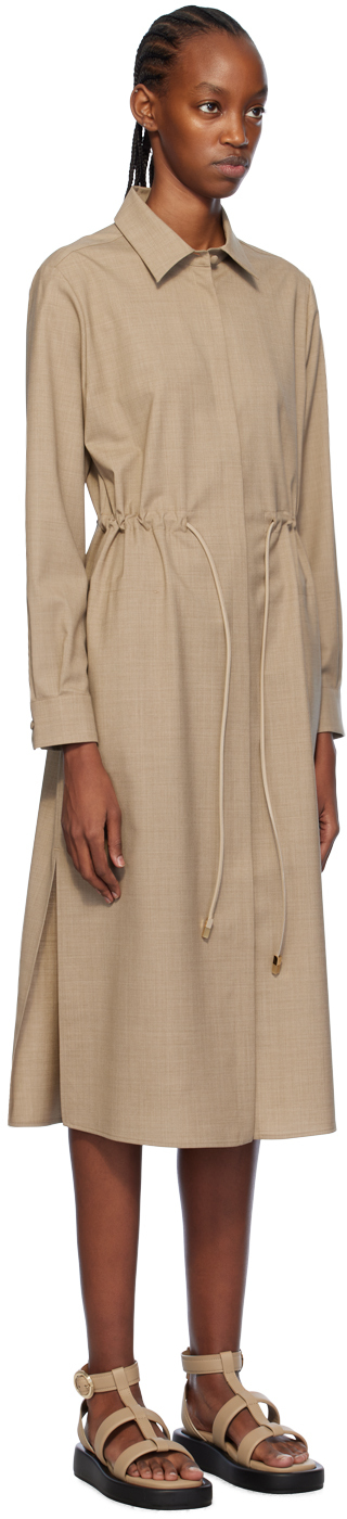 Max Mara Monia Midi Dress In Brown Virgin Wool In 2 Sand