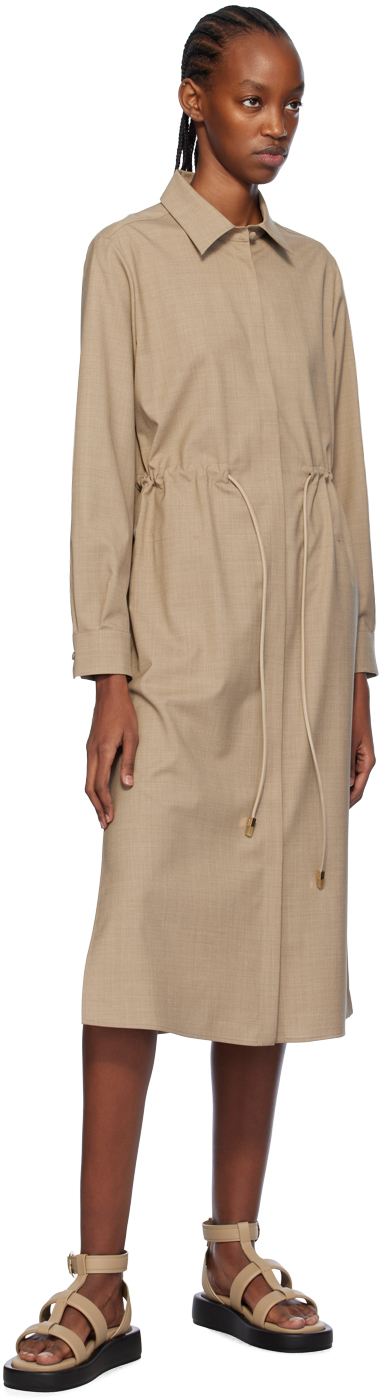 Max Mara Monia Midi Dress In Brown Virgin Wool In 2 Sand