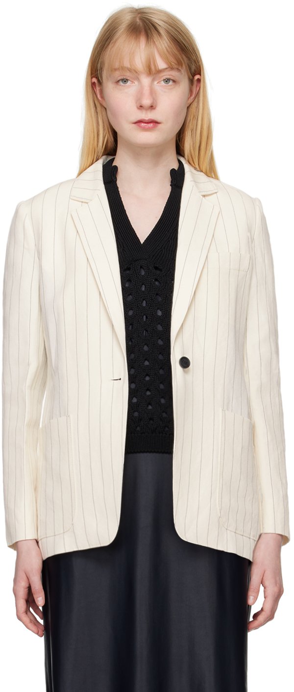 Max Mara ホワイト テーラードジャケット 38 Max Maraのホワイト ストライプ テーラードジャケットがセール中
