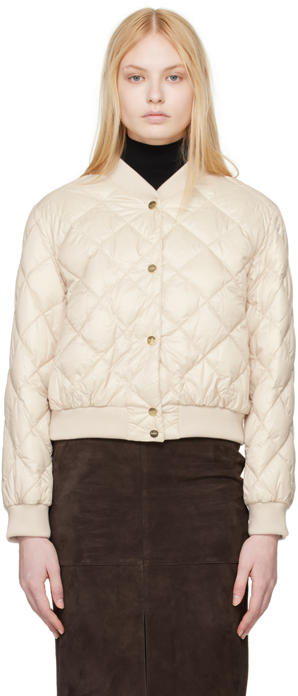 Beige The Cube Quilted Reversible Down Bomber Jacket
