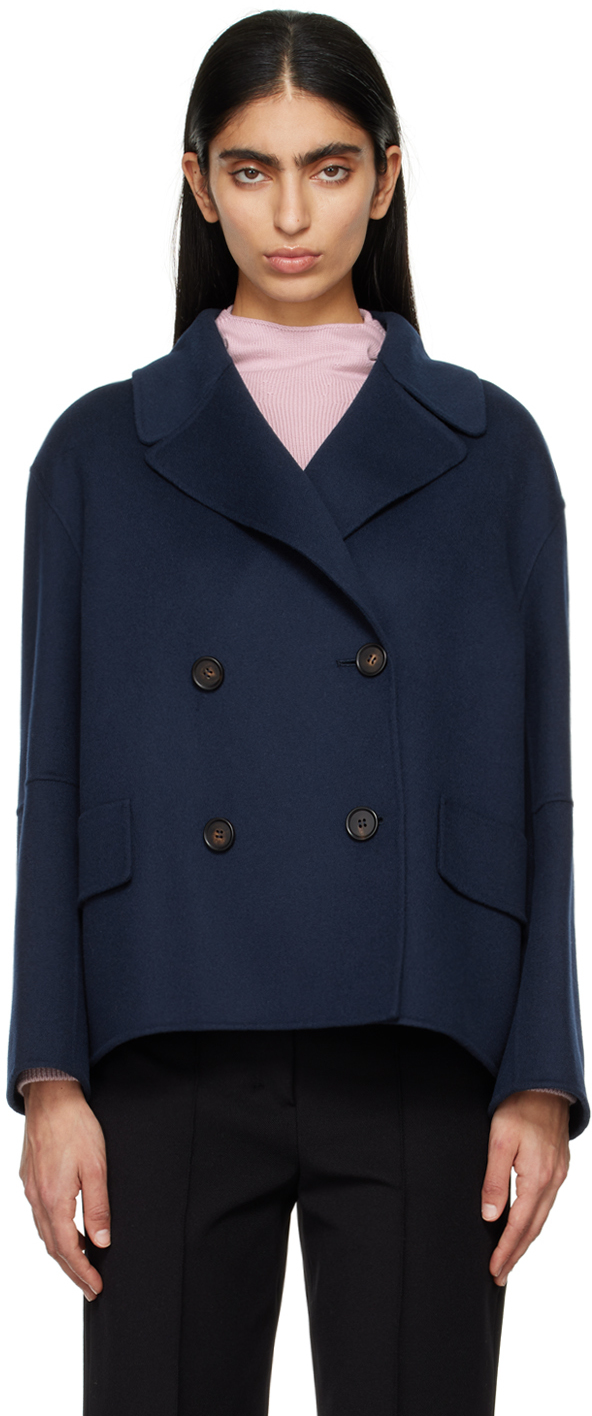 Max Mara Blue Double-breasted Jacket In 001 Midnightblue
