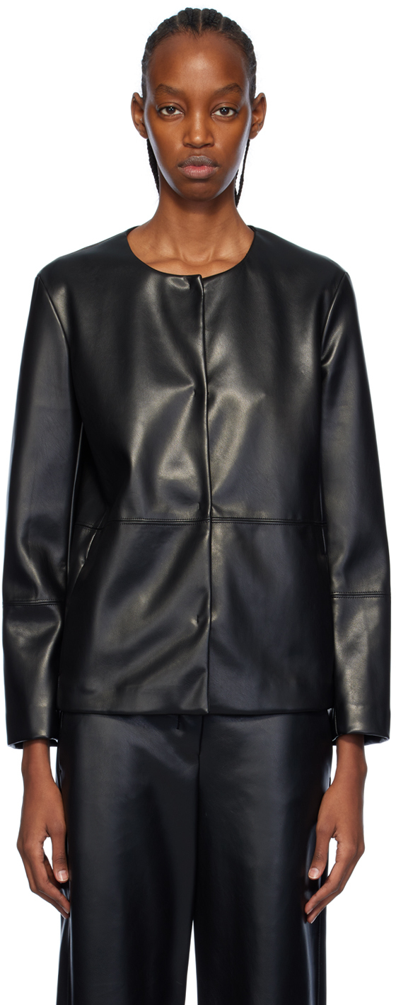 Oversized aged-leather biker jacket, black | MAX&Co.