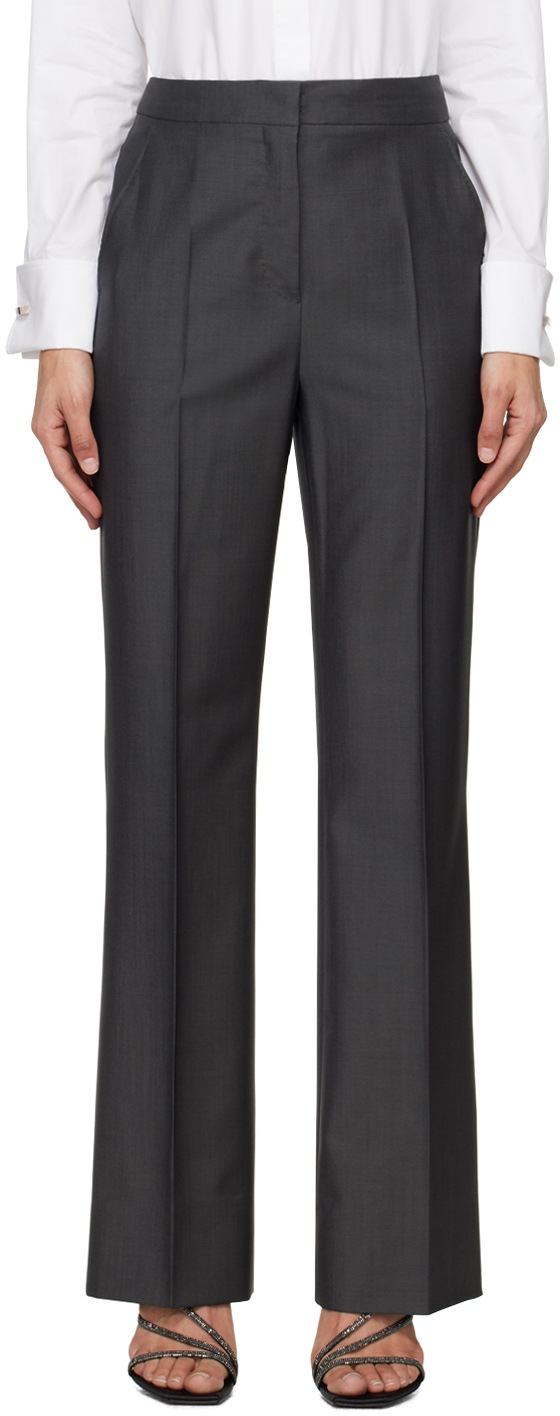 Shop Max Mara Gray Manisa Trousers In 007 Dark Grey