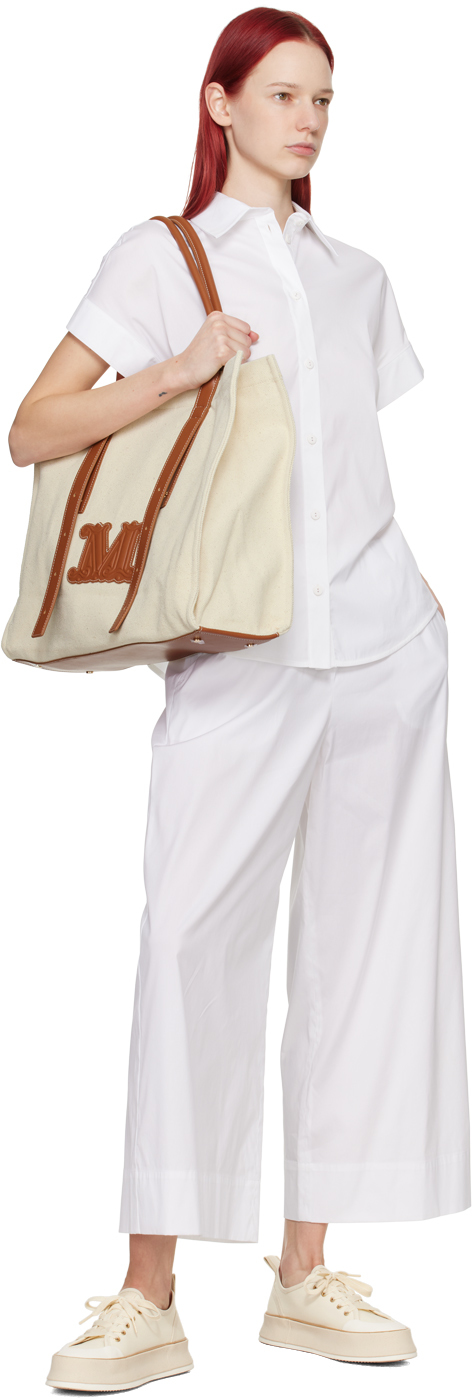 Max Mara Esperia Cotton Blend Poplin Pants In 7 Optical White